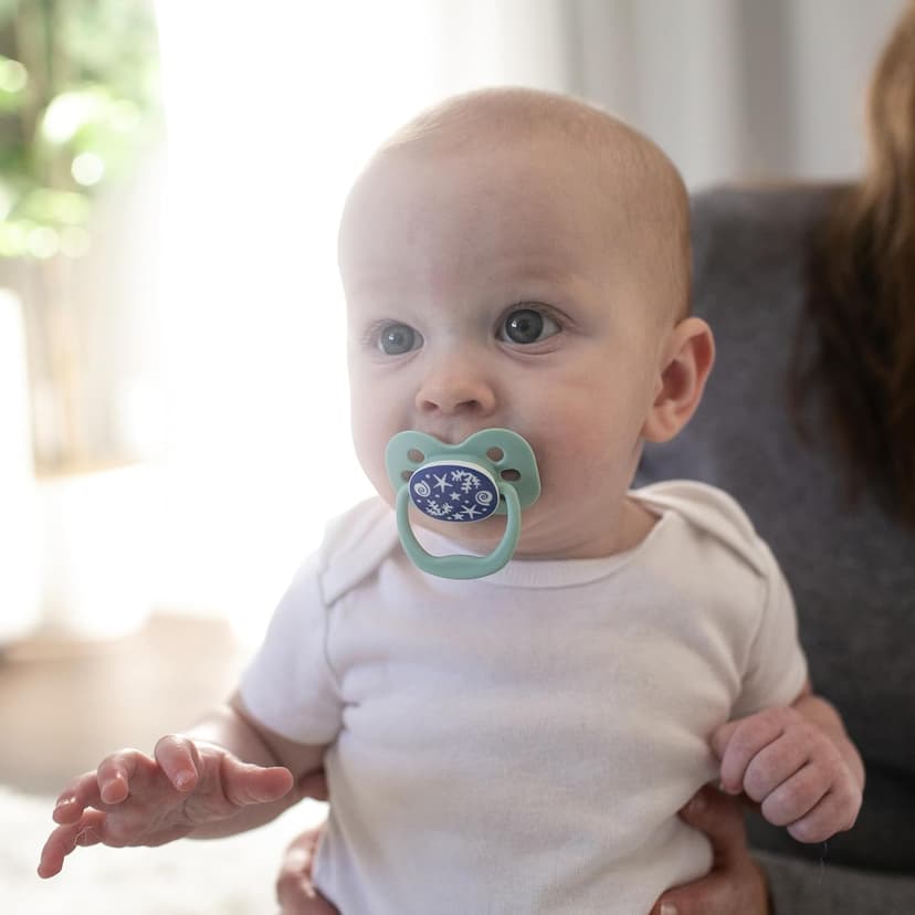 Dr. Brown's Advantage Glow-in-The-Dark Baby Pacifier, Fully Symmetrical Soother with Soft Silicone Bulb, Blue Ocean, 0-6m, BPA Free, 2 Pack