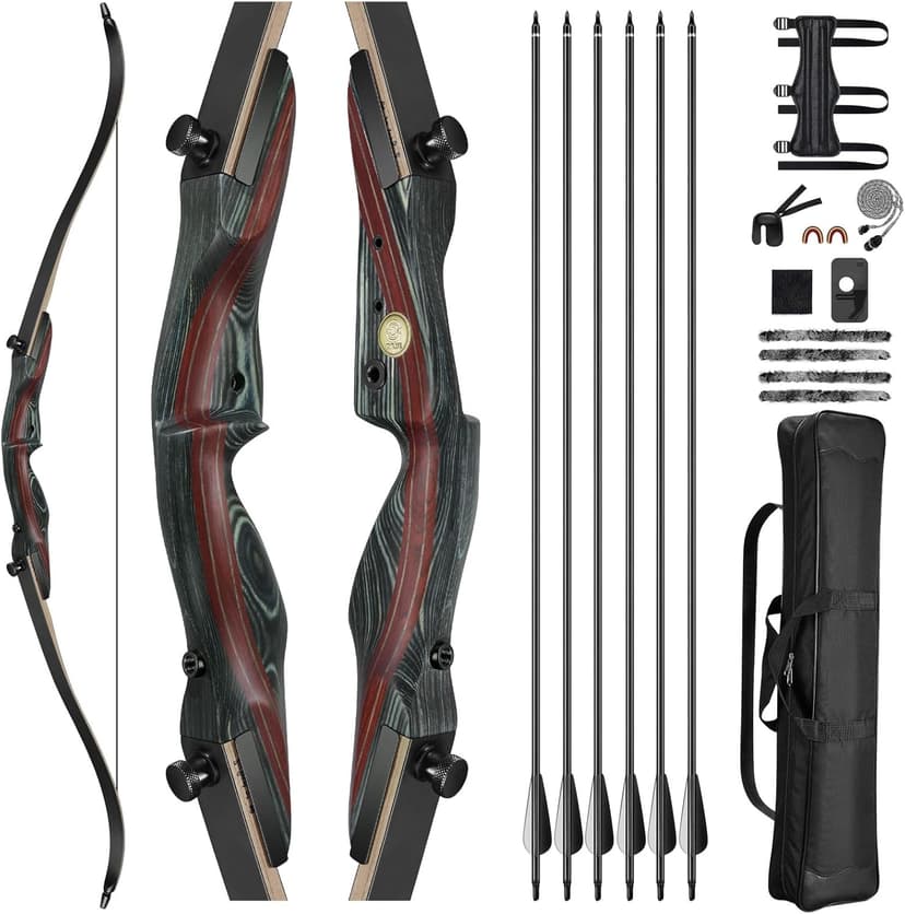 CVLIFE 62" Recurve Bow and Arrow Set for Adults and Hunter,30lb-50lb Right Hand Wooden Takedown Hunting Recurve Bow,for Beginners to Advanced,Outdoor Hunting and Target Practice