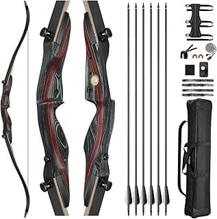 CVLIFE 62" Recurve Bow and Arrow Set for Adults and Hunter,30lb-50lb Right Hand Wooden Takedown Hunting Recurve Bow,for Beginners to Advanced,Outdoor Hunting and Target Practice