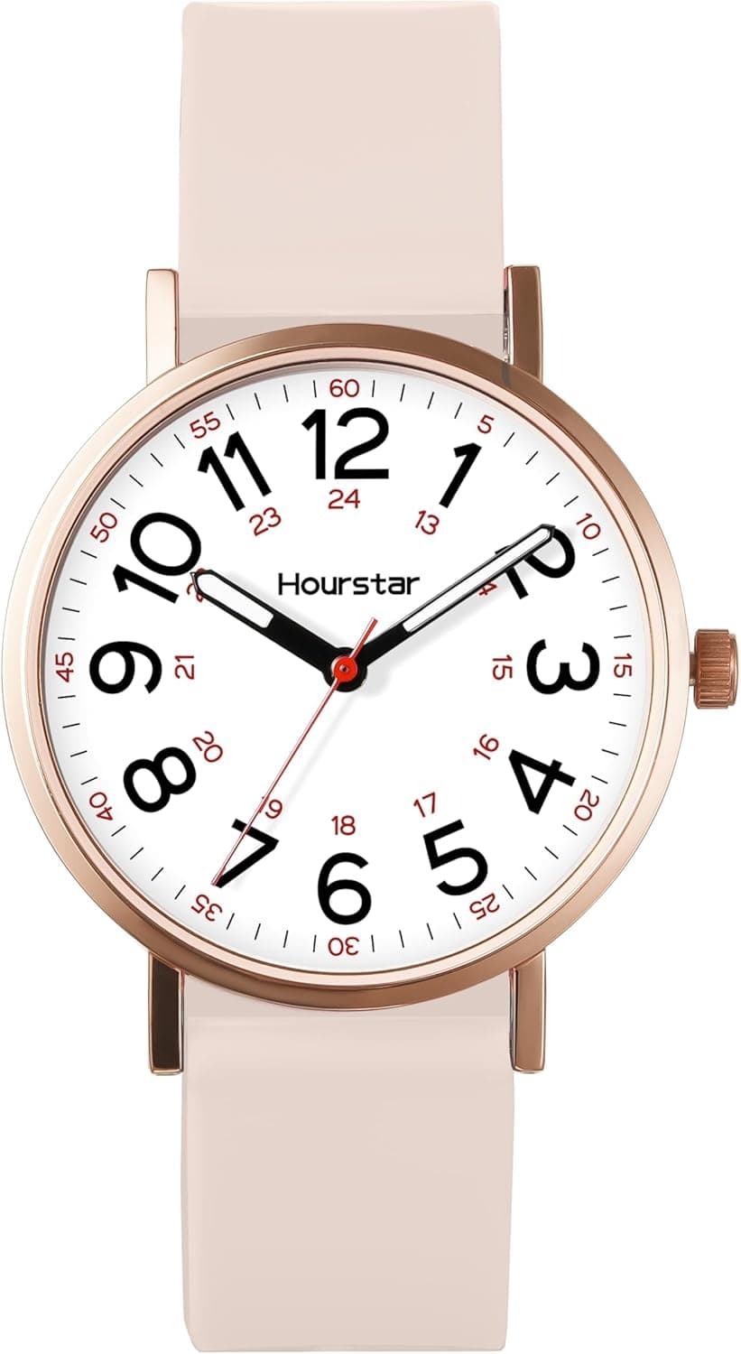 Hourstar Women's Analog Nurse Watch with Second Hand for Nursing, 12/24 Time, Silicone Band, Easy Read
