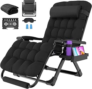 Suteck Oversized Zero Gravity Chair,33In XXL Outdoor Recliner Chair w/Removable Cushion&Headrest, Camping Lounge Chair w/Upgraded Lock&Footrest, Reclining Patio Chairs for Indoor Outdoor,500LBS