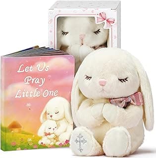 MyMateZoe Baptism Gifts for Girl, Great Christening, Dedication and Baptism Gift Set for Girl and Newborn Baby, Includes 7" Praying Bunny Plush Toy and Let Us Pray Baby Book in Keepsake Gift Box B0FP4P46HC