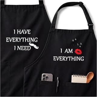 YIKA® Apron Couples, Christmas Gifts for Couples: Waterproof Aprons for Women Men, with Adjustable Neck Strap with Extra Long Ties, 2 Pockets (Black)
