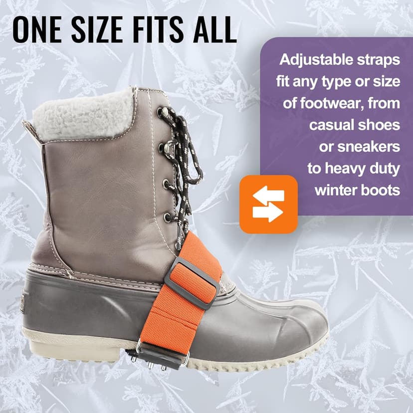 Global Glove Ice Gripster Treads Nonslip Traction Cleats for Snow and Ice, Anti-Slip Overshoe Mid-Sole Crampons with Adjustable Straps, 7 Tungsten Studs for Secure Grip, Orange and Black