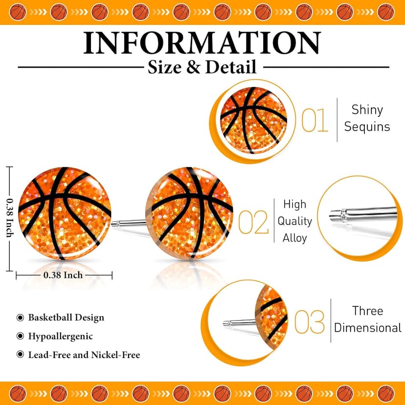 Basketball Earrings for Women Sparkly Basketball Earrings Round Stud Earrings Sport Lover Holiday Party Jewelry for Women