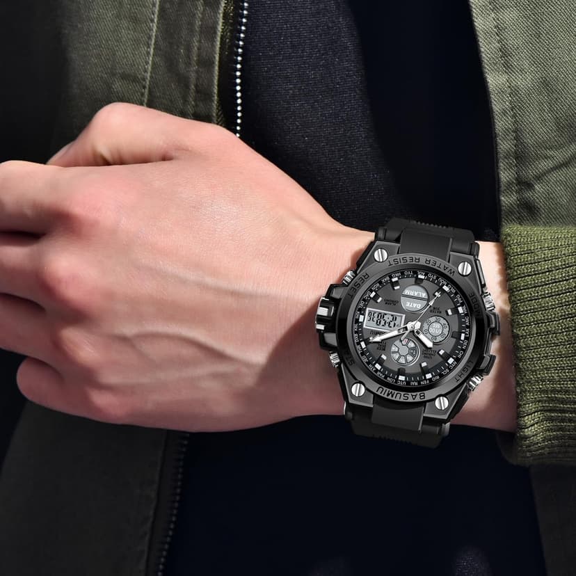 BASUMIU Military Tactical Watches for Men Luxury Black Digital Work Mens Watches Sport Dive Men's Wrist Watches Waterproof Cheap