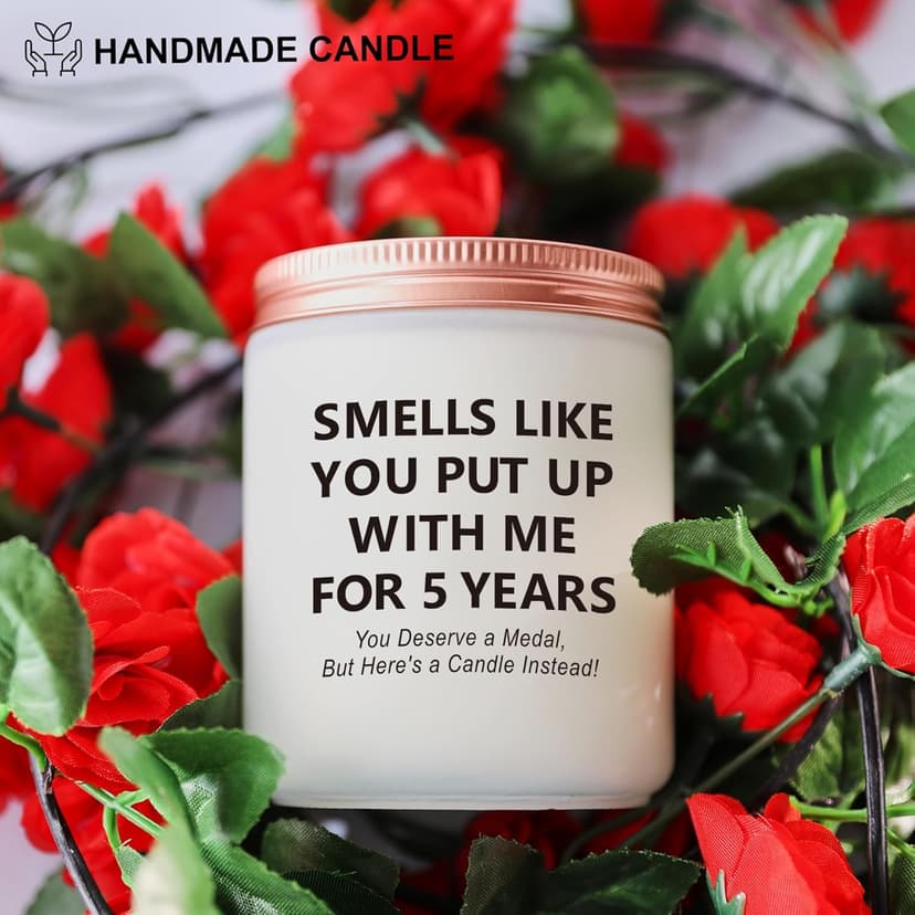 Funny 5th Wedding Gift for Women Men Anniversary, 5 Year Anniversary Wood Themed Gifts for Her Him Wife Husband Girlfriend Boyfriend Presents for Couple Candle