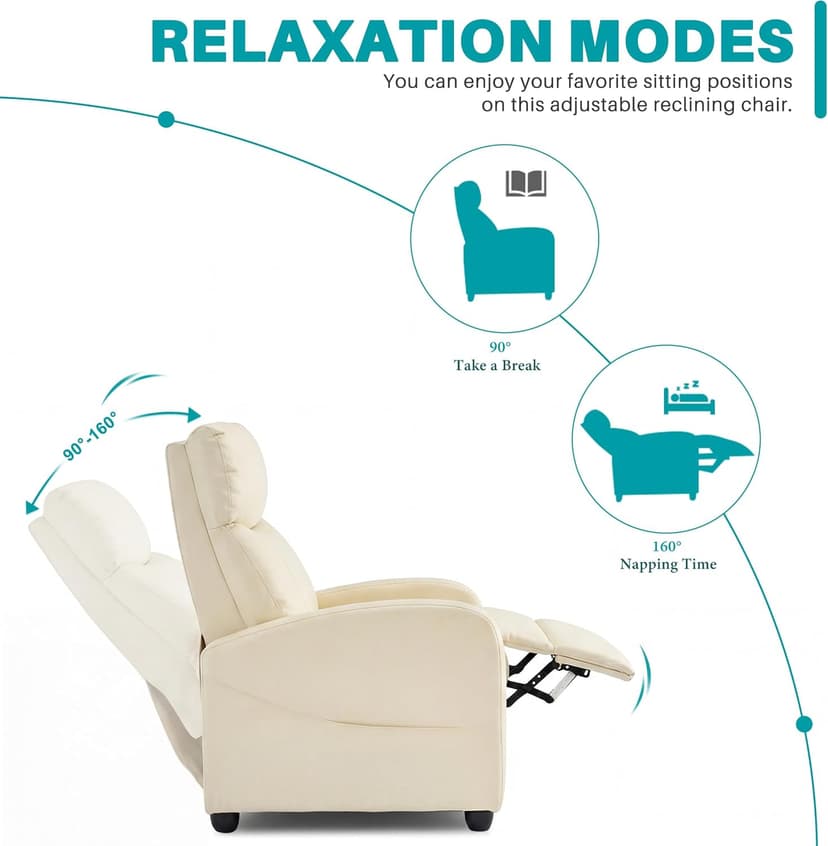 Sweetcrispy Massage Recliner Chair for Adults, Adjustable Home Theater Seating with Lumbar Support for Living Room, Modern Fabric Reclining, Beige