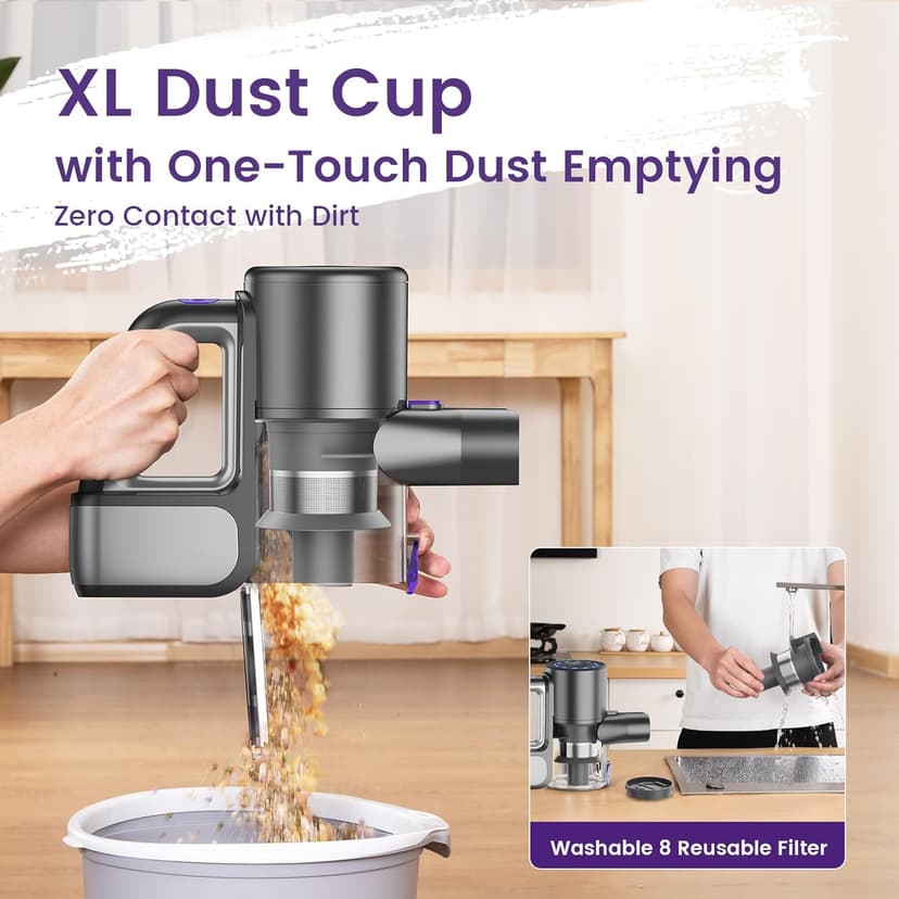 Cordless Vacuum Cleaner, 40KPA/500W/35Mins, Green LED Light, Lightweight Stick Vacuum Self-Standing, Vacuum Cleaners for Home Handheld Vacuum for Pet Hair, Carpet, and Hard Floors, U8