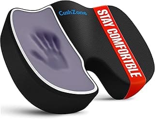 CushZone Seat Cushion - Memory Foam Office Chair Cushion for Sciatica, Tailbone & Back Pain Relief - Orthopedic Coccyx Pillow for Car, Airplane, Pregnancy & Long Sitting at Work, Black