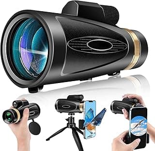 Monocular Telescope 80x100 HD Monoculars for Adults with Tripod & Phone Adapter, Monoculars for Bird Watching Stargazing Camping Hiking Hunting Wildlife Travel-Black