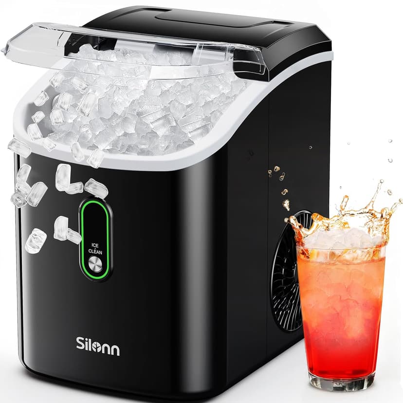 Silonn Nugget Ice Maker Countertop, Pellet Ice Machine with Self-Cleaning Function, Sonic Ice Maker Produces 36lbs of Chewable Ice in 24 Hours, Ideal for Home Kitchen and Office (Black)