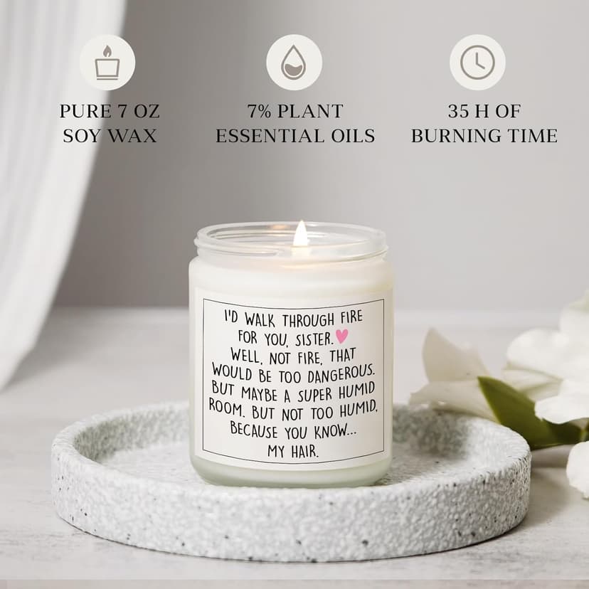Funny Sister Gifts, Sister Birthday Gifts Ideas- Handmade Lavender Natural Soy Wax Candle (7oz)- Sisters Gift from Sister Brother for Graduation, Birthday, Christmas, Mothers Day, Sis Candle