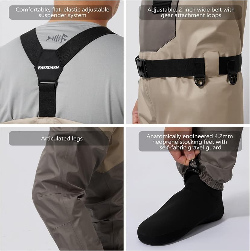 BASSDASH FW08 Men’s Breathable Waders Waterproof Fly Fishing Chest Fishing