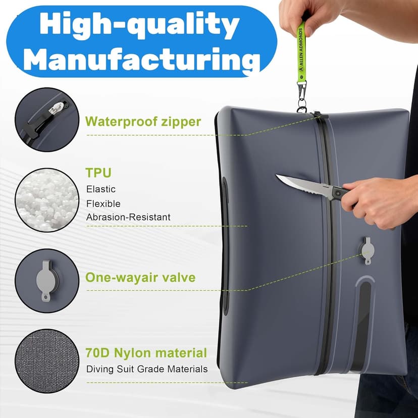 Vacuum Bags for Travel with Electric Pump,34L Waterproof Compression Bags for Carry On Suitcases and Backpack for Air Travel Vacation Camping Boating Outdoor Sports 2 Pack