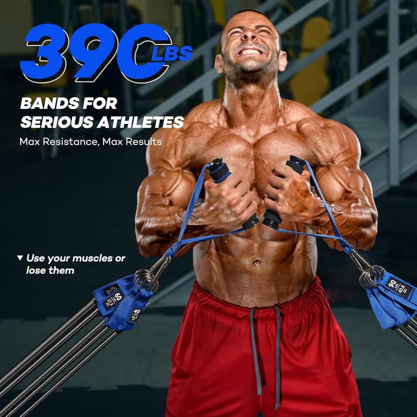 Resistance Bands, 390 LBS Heavy Duty Exercise Bands for Working Out, Workout Bands with Handles, Stretch Band for Men, Fitness Bands for Home Workouts, Muscle Training, Strength, Slim, Yoga