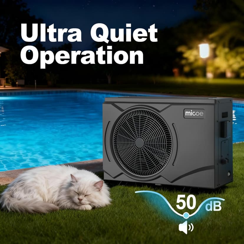 MICOE 35000 BTU Pool Heater for Above Ground Pool and Inground Pool up to 24ft (11/18/24ft) / 12000 Gallons, Inverter Electric Swimming Pool Heat Pump, Heating and Cooling Mode