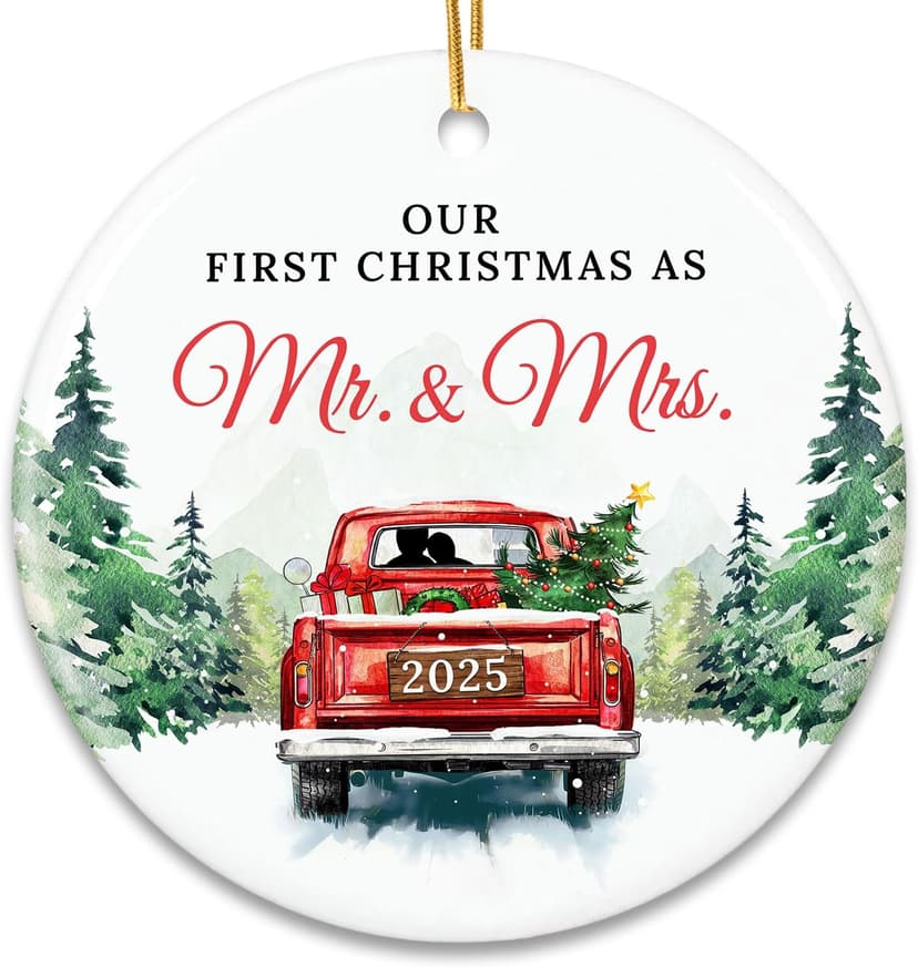 ZAGKOO First Christmas Married Ornament 2025 - Wedding Gifts for Couples 2025 - Mr and Mrs Gifts - Wedding Gift - Bridal Shower Gift for Married Newlywed Couples Bride Him Her - 1st Christmas Keepsake