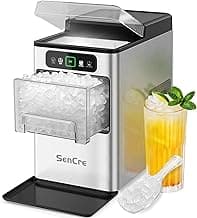 Nugget Ice Maker 40lbs/Day, Countertop Ice Maker Soft Chewable Ice, Ice Makers One-Click & Self-Cleaning, Crushed Pellet Ice Machine with Scoop&Basket for Home/Kitchen/Office, Stainless Silver