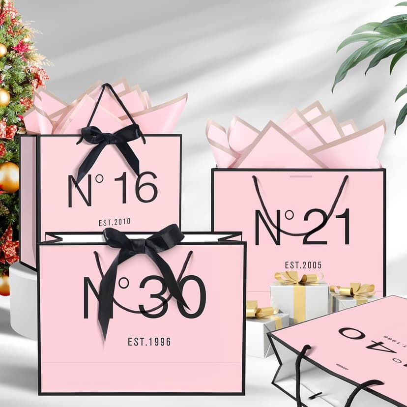 13" Birthday Gift Bag with Card Envelope Sticker Bow Ribbon and Tissue papers for Women Girls Design with Handles,13th-100th (EST.1975 50th, 13" W x 10.5" H x 4.3" D)