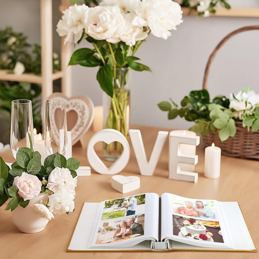Memory Photo Album Holds 200 Pcs 4 x 6 Inch Leather Wedding Anniversary Family Photo Album with Front Window Double Heart Memory Scrapbook for Couple Gifts(50th Anniversary)
