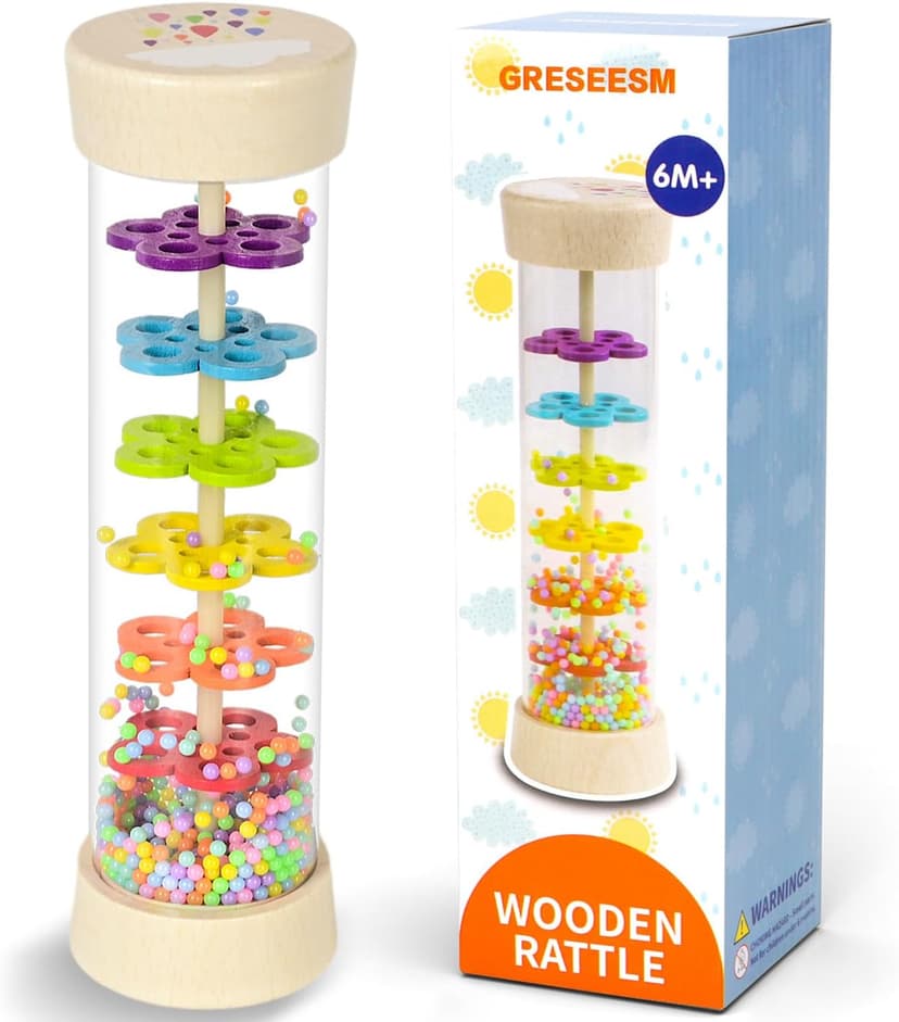 Rain Stick Montessori Baby Toys for 6-12 Months 1 Year Old, Wooden Rainmaker Infant Musical Sensory Toy, Baby Shower Gift for Newborn Toddler Boys Girls, 7.7" B0CJRKHYRJ