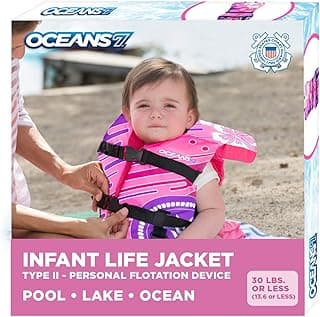 Aqua Oceans 7 Life Jacket for Kids - US Coast Guard Approved Life Vest for Infant, Child & Youth Boys and Girls, Open-Side PFD for Boating, Swimming & Water Sports