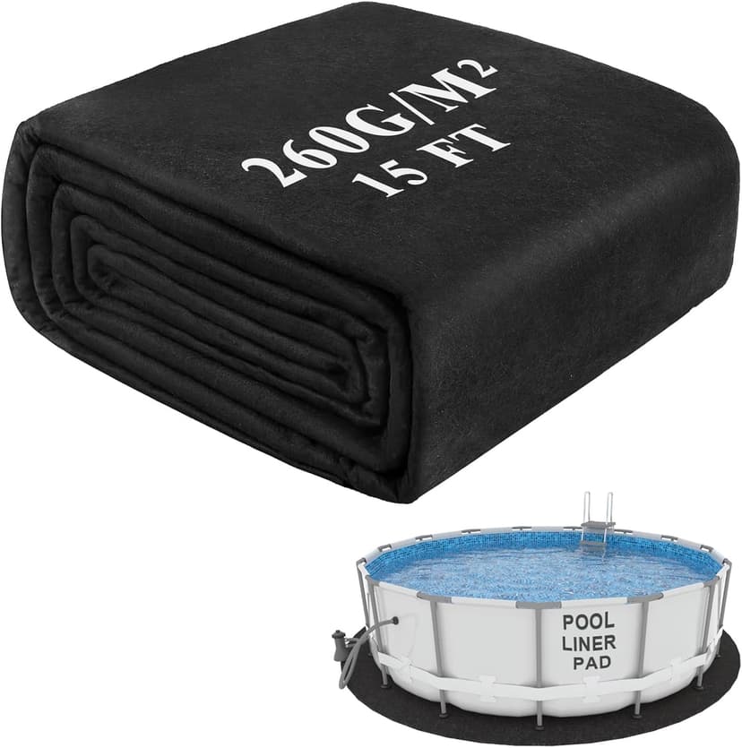 260G/M² Pool Pads for Above Ground Pool, 15FT Round Under Pool Mat Made of Durable and Prevents Puncture Geotextile Material to Protection and Extend The Life of Inflatable Swimming Pool or Hot Tub