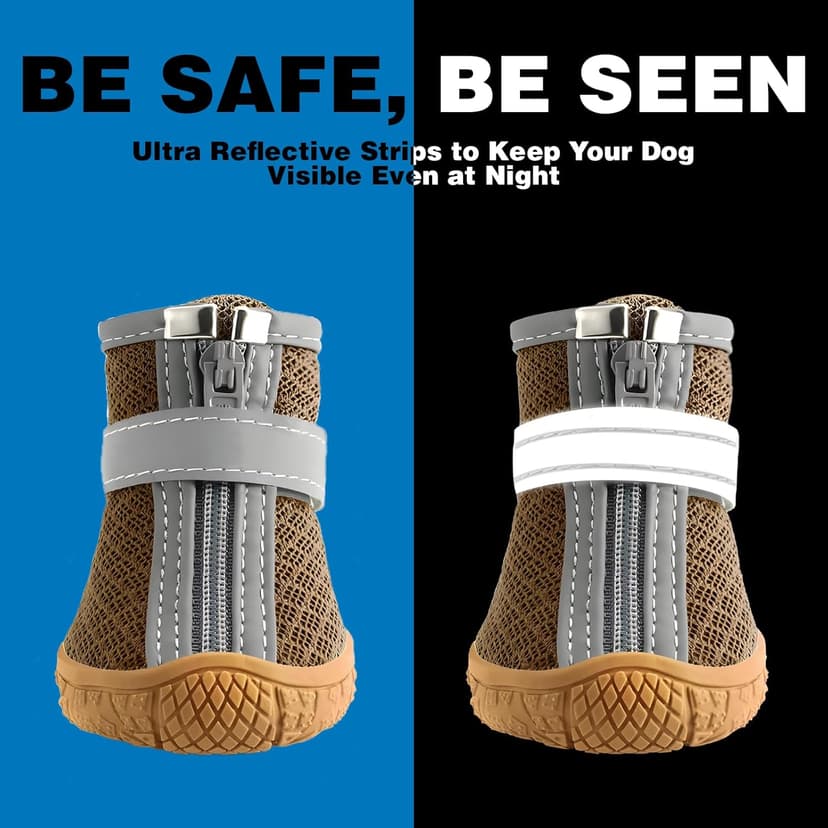 Dog Shoes for Small Dogs, Breathable Dog Boots Paw Protector for Hot Pavement Winter Snow, Dog Booties with Reflective Strips Rugged Anti-Slip Sole for Hardwood Floors Walking Army Green Size 3