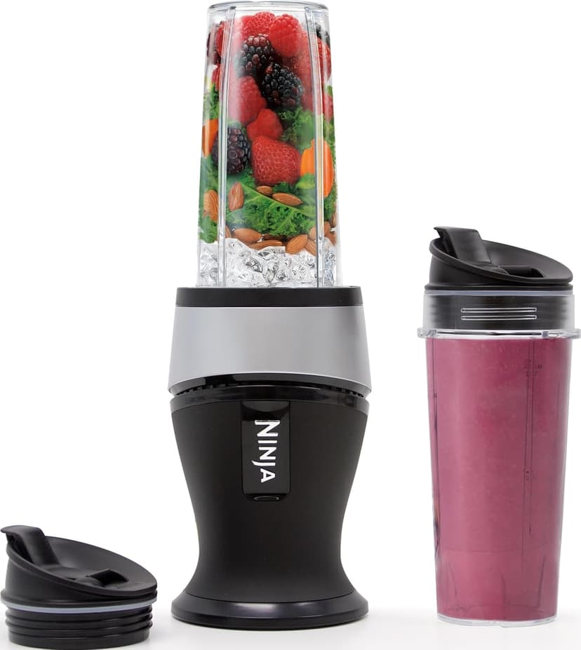 700-watt base blends smoothies, shakes & frozen drinks. (2) 16-oz to-go cups w/ spout lids. Dishwasher safe. Ninja Fit Compact Personal Blender, 700W, (2) 16oz Cups, QB3001SS B01FHOWYA2
