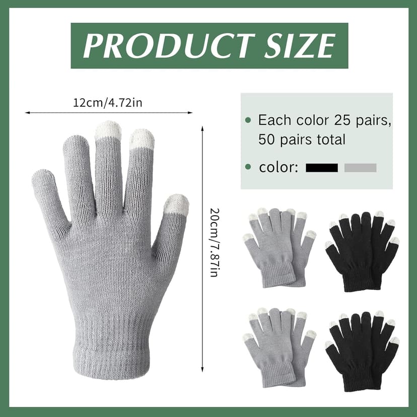 Handepo 50 Pairs Winter Gloves Bulk Knit Stretchy Warm Touchscreen Gloves Multicolor for Men Women Running Cycling Driving