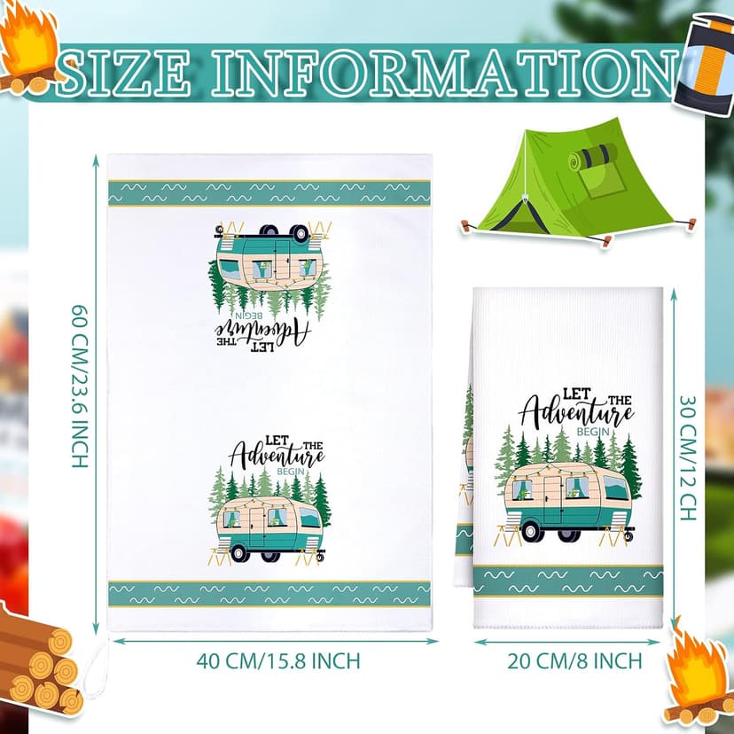 Bonfire Tent Car Tea Towels 24 x 16 Inches with Funny Sayings Novelty Gifts for Rv Campers Camping Accessories Boyiee Set of 6 Camping Kitchen Towels White Absorbent Dishcloth Gifts B0C49SFWRR