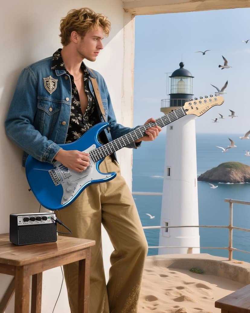 Fesley 39 Inch Electric Guitar: Beginner Electric Guitar Kit with HSS Pickup, Full Size Solid Body Guitar Starter Set with Amplifier, Bag, Strap, String, Cable, Picks, FST100, Blue