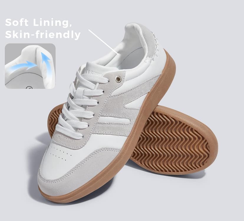 LUCKY STEP Women Classic Retro Gum Sole Fashion Sneakers Casual Tennis Skate Shoe Genuine Leather Walking Footwear Anti Slip Trainers
