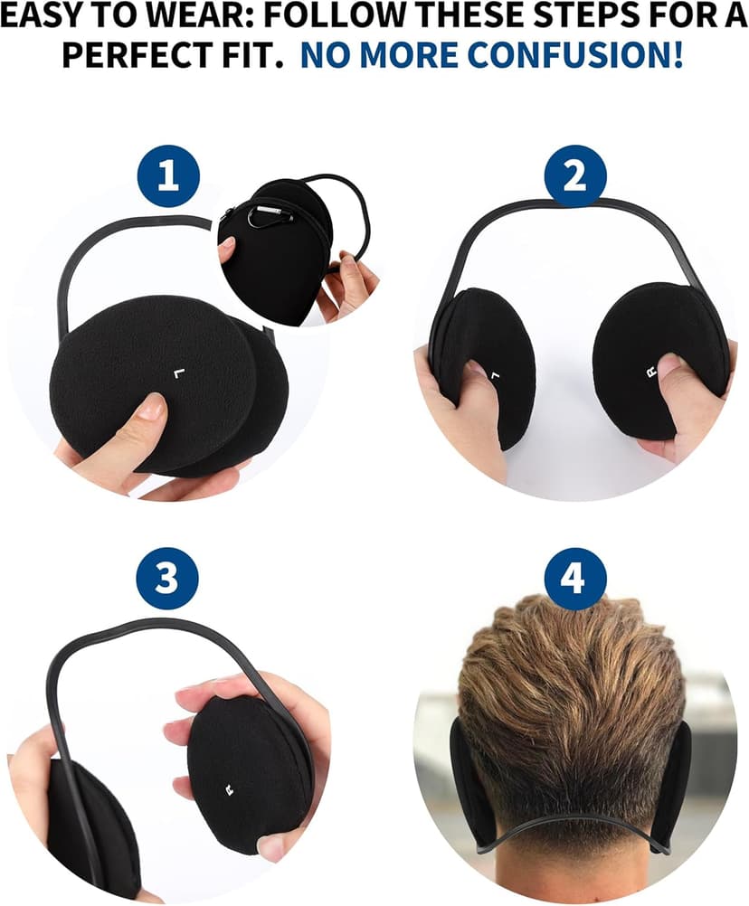 F Flammi Unisex Behind the Head Ear Muffs Foldable Winter Ear Warmers for Women & Men Ear Protection for Cycling Under Helmet