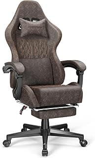 Ferghana Vintage PU Leather Gaming Chair, High Back Gamer Chair with Massage, Ergonomic Computer Office Chair with Footrest for Adults, Racing Style Reclining Video Game Chair Chestnut Brown
