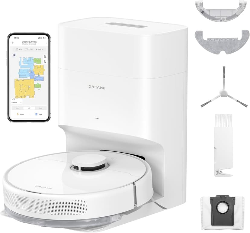 DREAME C20 Plus Robot Vacuum, 90 Days Self-Emptying Robot Vacuum and Mop Combo, 6000Pa Suction Robotic Vacuum, LiDAR Navigation, APP/Voice Control, Robot Vacuum Cleaner for Pet Hair/Carpet/Hard Floor