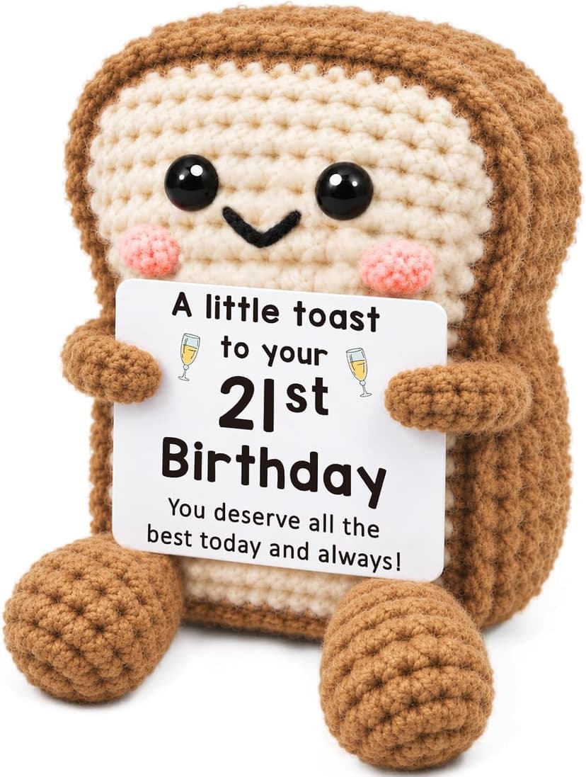 Mini Happy 21st Bday Party Gift for Girls Daughter Bestie Sister Friend Woman, Handmade Crochet Present for Celebration 21st Birthday Toast Gifts Decorations for Him Her, 21 Years Old Gift Ideas B0GX1XVW5S
