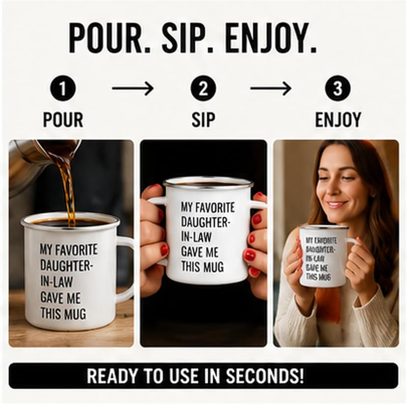 Andaz Press Funny 11oz. Stainless Steel Campfire Coffee Mug, My Favorite Daughter-in-Law Gave Me This Mug, 1-Pack, Enamel Camp Birthday Christmas Cup Father In Law Gift Mother In Law Gift B07VRQ4XHF