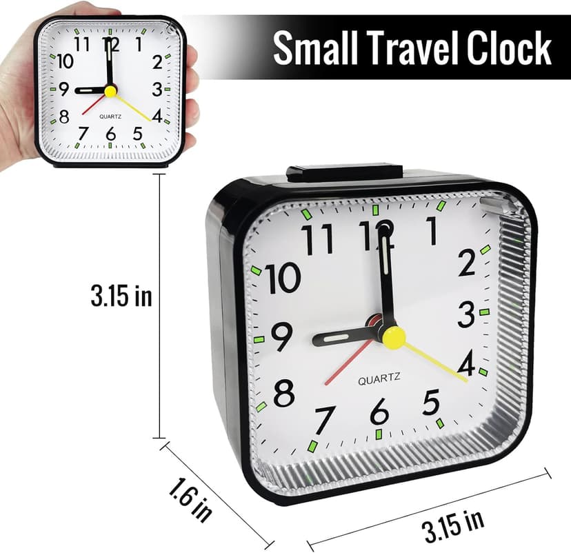 Lamisola Small Analog Travel Alarm Clock, Battery Operated Desk Table Shelf Clock for Kids, Quieter Bedside Alarm Clocks for Bedrooms Bathroom Living Room Kitchen, Black