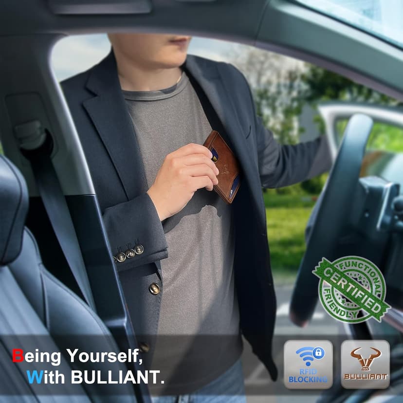 BULLIANT Men Wallet, Slim Leather Wallet Front Pocket Card Holder Gift For Men 11 Slots RFID Blocking