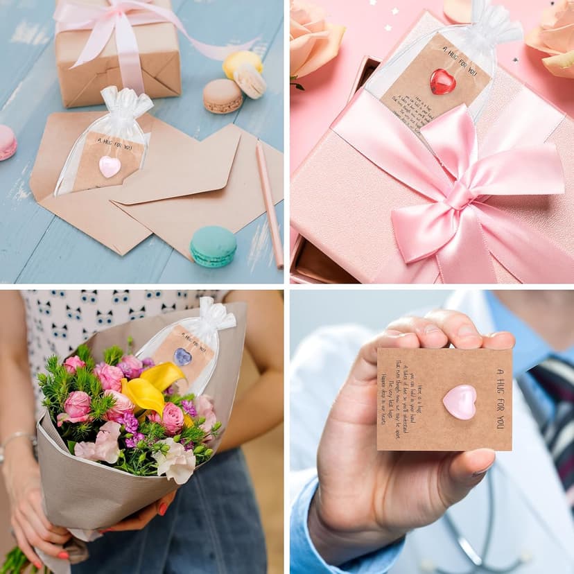 40 Sets Pocket Hug Token Gift Bulk Hug Cards with Heart Shape Natural Stones Keepsake Exchange Relationship Cards for Colleagues Family Distance Social Celebration of Life Gift(Classic Color)