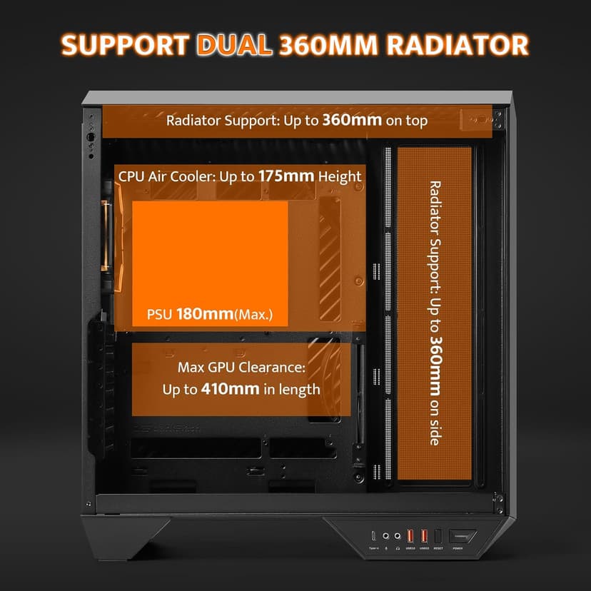 darkFlash Full-Tower ATX Gaming PC Case, Vertical GPU Mounting, Back Plug-in Motherboard, Dual-Chamber, Panoramic Glass, Up to 2 x 360mm Radiators, RTX 40 Compatible(DY470) (1 PWM ARGB Fans, Black)