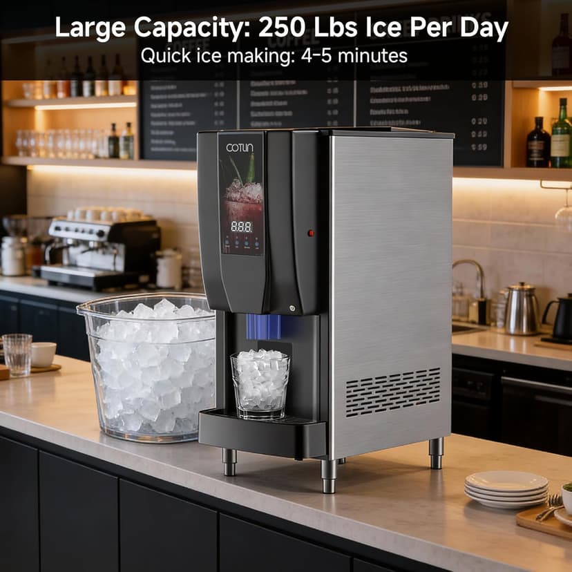 COTLIN Commercial Nugget Ice Maker, 250 lbs/Day Ice Machine with 7 lb Storage Bin, 3-in-1 Smart Modes, SECOP Compressor, Energy Efficient, ETL Certified, Ice Maker for Commercial and Home