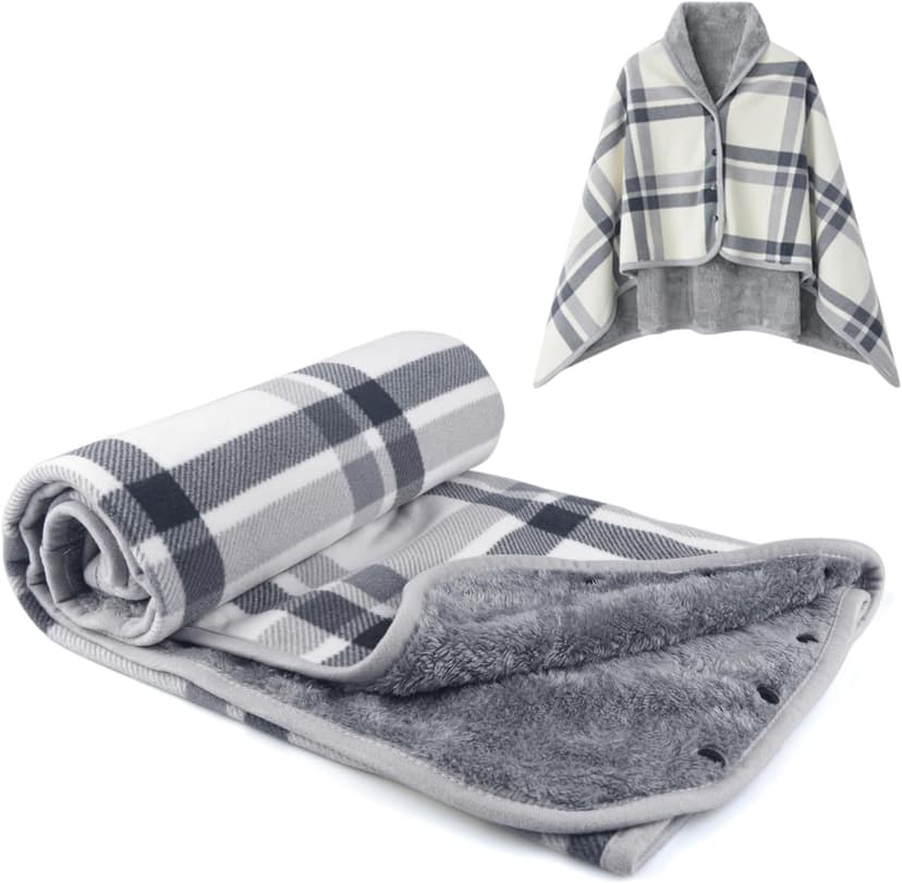 forestfish Fleece Wearable Blanket Oversized, Comfy Lightweight Lap Blanket Poncho Throw With Buttons, 63“x 55” (Grey-white, Medium(55”x39”)) B07Y87KBYS
