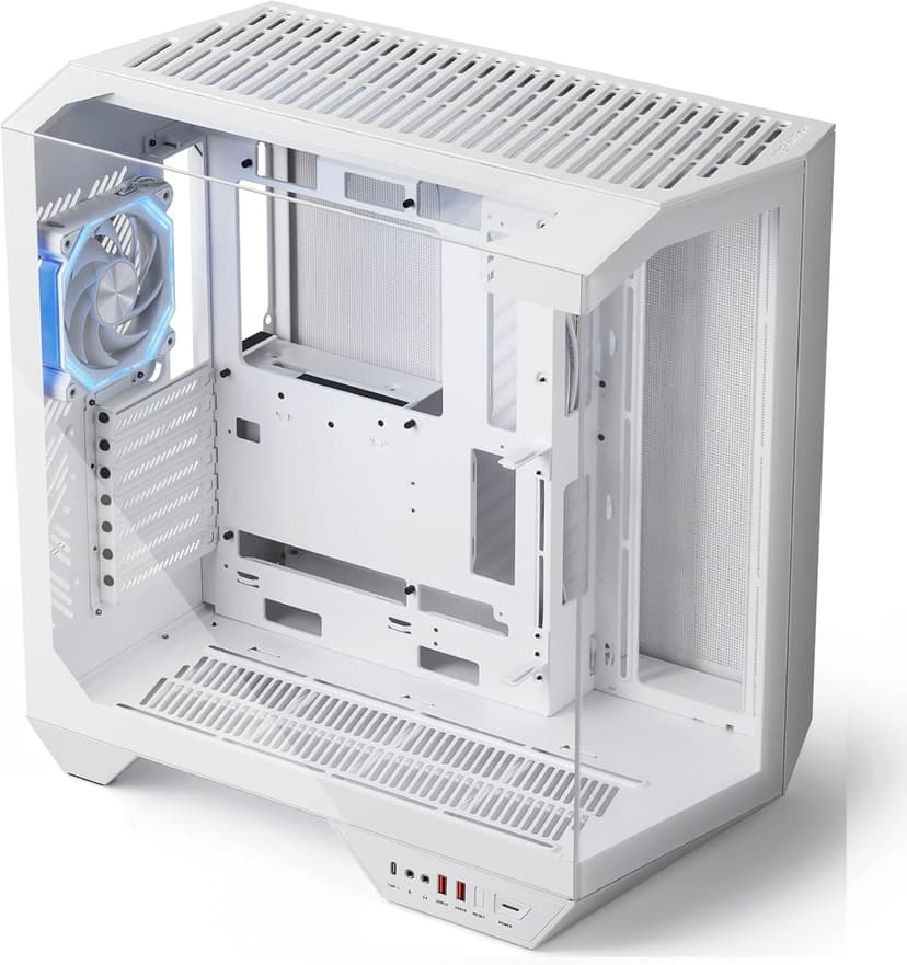 darkFlash Full-Tower ATX Gaming PC Case, Back Plug-in Motherboard, Vertical GPU Mounting, Dual-Chamber, Panoramic Glass, Up to 2 x 360mm Radiators, RTX 40 Compatible(DY470) (1 PWM ARGB Fans, White)