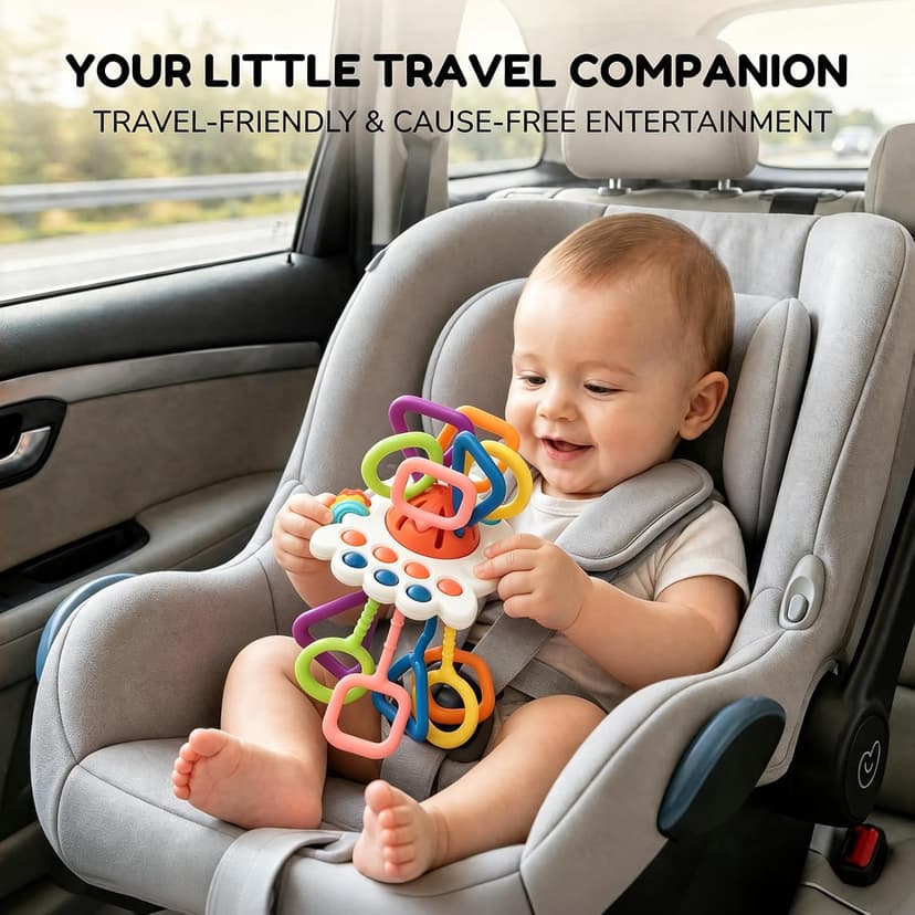 Silicone Teething and Car activities, Baby Shower Gifts for Infant 6-12 Months, 1 Year Old Boy and Girl Montessori Pull String Sensory Toy for Toddlers B0GZ3TLLZM