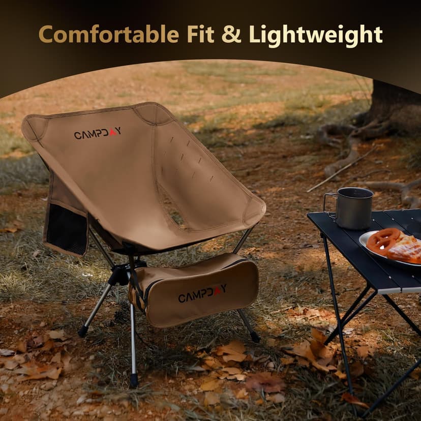 Camping Chair Backpacking Portable Hiking Ultralight Small Lightweight Folding Chair for Outdoor Camp Beach Picnic Concert, Supports 330lbs (Khaki,1PCS)