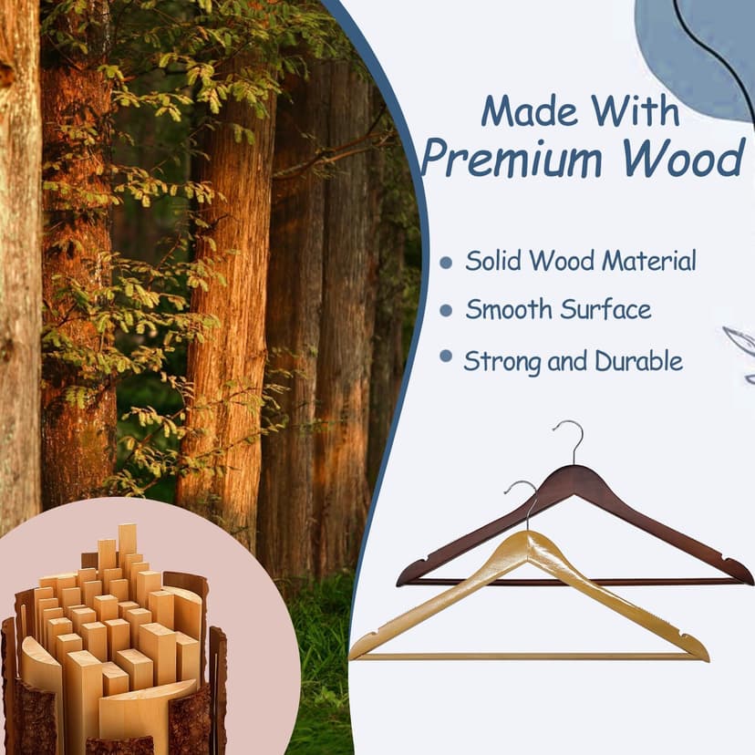 King Mills 19 Inch Plus Size Hangers, Extra Wide Hangers for Plus Size Clothes, Ganchos para Colgar Ropa, Ideal for XL, XXL Shirts, Coats, Dresses, Etc. Wood. Natural 20pk