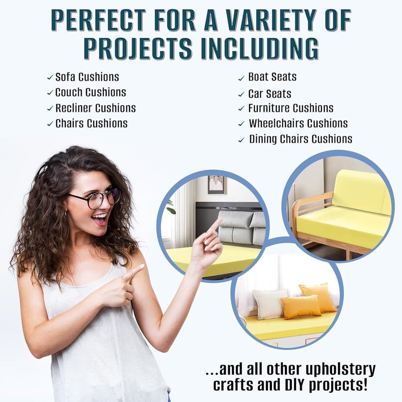 High Density Upholstery Foam Sheet, 1 x 16 x 79 Inch Yellow Polyurethane Padding, Cut-to-Size Cushion Replacement for Couch, Chair, Sofa, Bench & DIY Projects